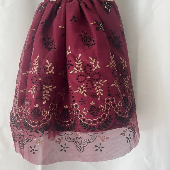 Rare Editions Velvet Floral Holiday Dress 2T Burgundy Tulle Bow Christmas Photos - Picture 4 of 13